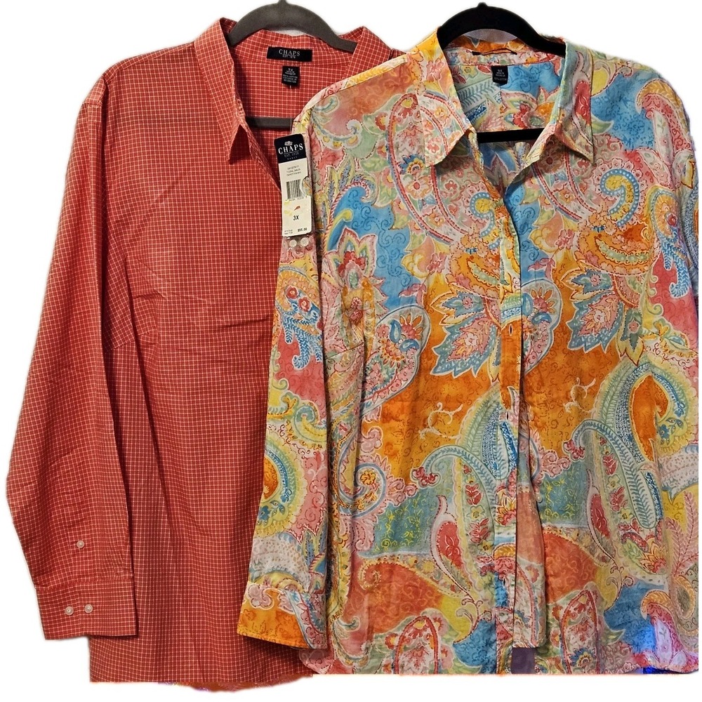 Chaps Women's 3XL Button Down Shirts Lot of 2 Long Sleeve 100% Cotton NWT
